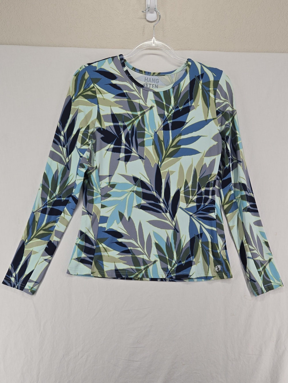 Hang Ten Women’s Long-Sleeve Leaf Print Coverup in Navy, Aqua, and Olive